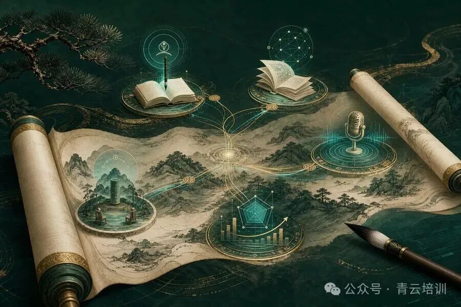 青云AI学习生态国风卷轴